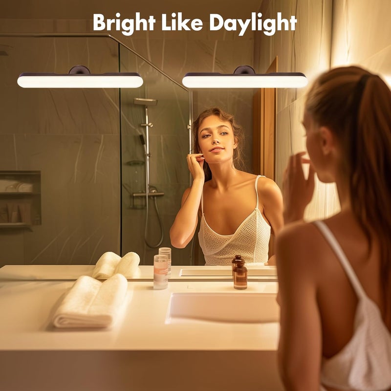 cambk Set of 2 Wireless Vanity Makeup Lights for Mirror, Rechargeable LED Stick On Light Bar for Bathroom Mirror with Dimmable 3 CCT, Long Battery Life Cordless Light for Vanity Desk(Dark Brown) - Image 2